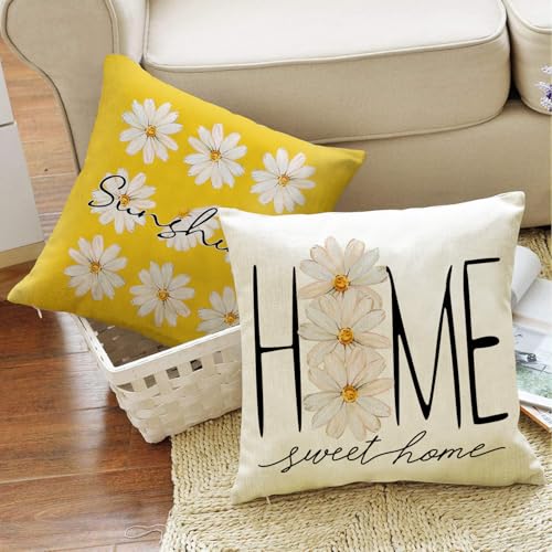 WOKANI Spring Floral Throw Pillow Covers, 18x18 Set of 4, Yellow