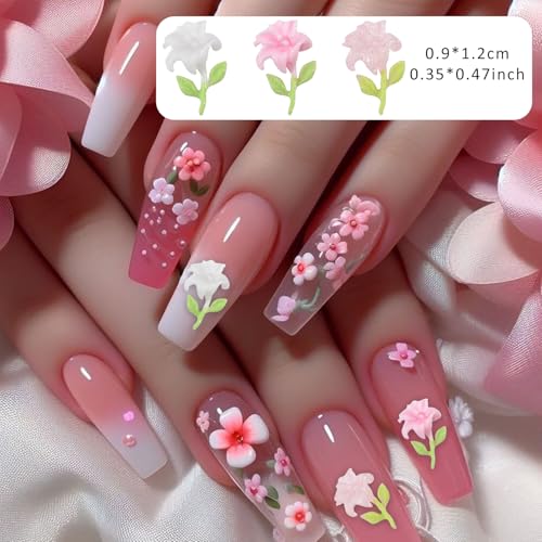 50Pcs 3D Lily Flower Resin Nail Charms Flatback Y2K Nail Art Supplies