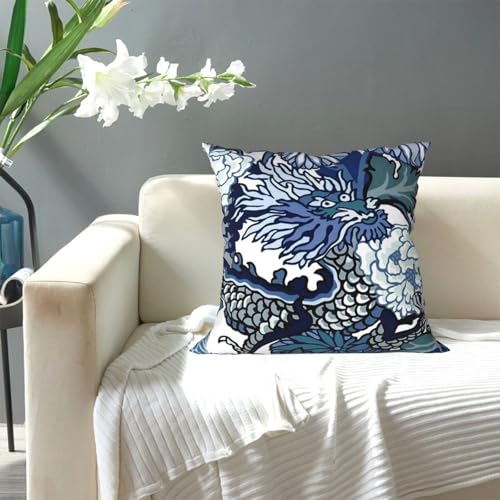 Chinoiserie Dragon Pillow Cover 18x18 Inch - Decorative Throw Pillow for Home