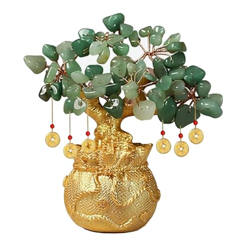 Green Aventurine Crystal Money Tree Feng Shui Fortune Bag - Lucky Wealth Decor
