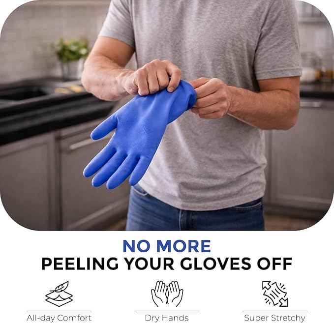 LADWA Reusable Dishwashing Gloves - Non-Slip, Waterproof, Blue (Pack of 1)