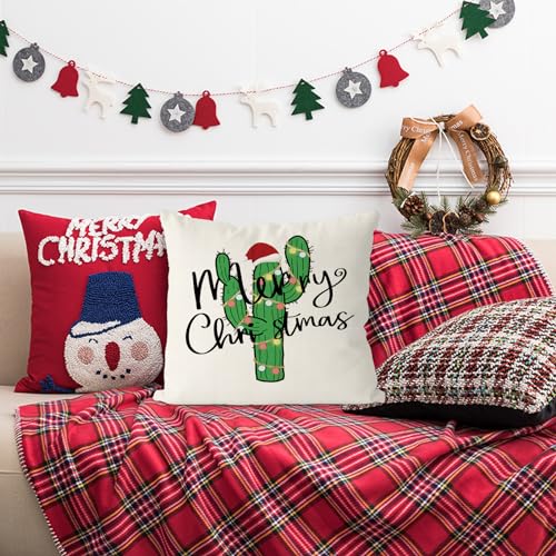 GAGEC Christmas Pillow Covers 18x18 Inch Cactus Design