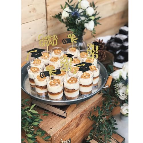 Black Gold Graduation Cupcake Toppers - Class of 2026, 24 Pack