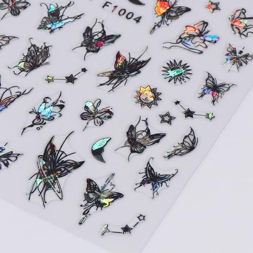 Vezocim 3D Butterfly Nail Art Stickers - Shiny Self-Adhesive Decals (4 Sheets)