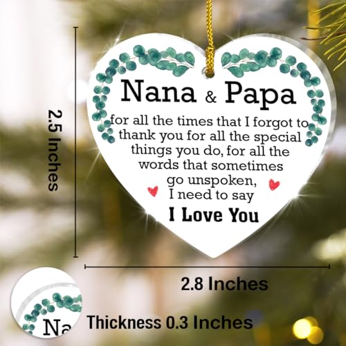 Nana and Papa Christmas Ornament - Acrylic Heart Keepsake Gift for Grandparents
