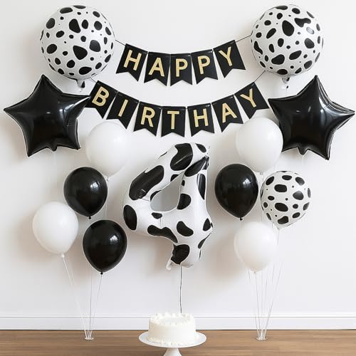 40 Inch Cow Print Number 4 Balloons Set for Kids' Birthday Party
