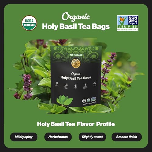 Buddha Teas Organic Holy Basil Tea, Caffeine-Free Herbal Tulsi, 100 Count