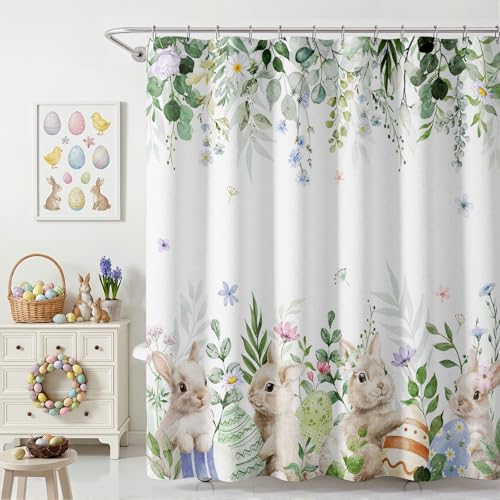 Lindameler Easter Bunny Shower Curtain - Waterproof Floral Design, 72x72