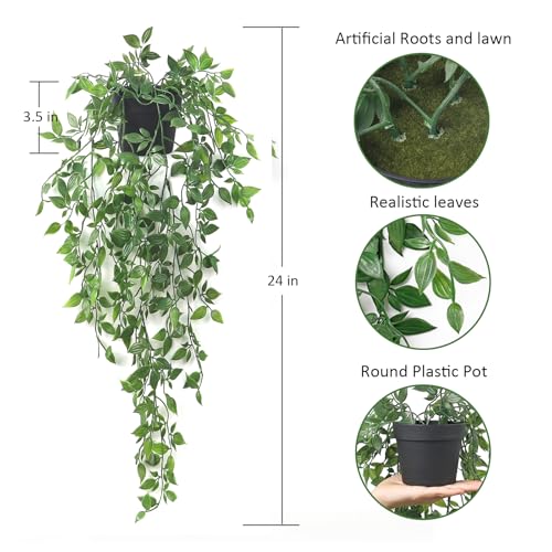 Artificial Hanging Datura Vine Plants - 2 Pcs Small Potted Decor