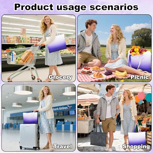 HOLYLUCK Gradient Purple Foldable 20L Reusable Tote Bag with Detachable Small Bag