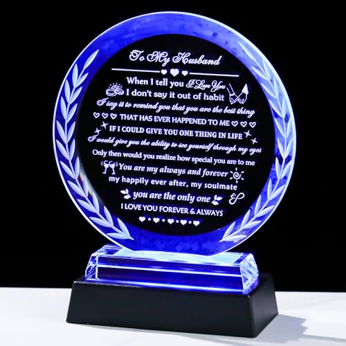 Husband Gift Crystal Keepsake with Colorful LED Base - Anniversary & Love Gift - Style 3