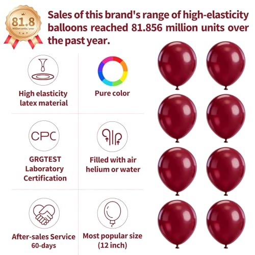 KUULBELA 110pcs Burgundy Red Balloons 12 Inch with Ribbons - Birthday & Party Decorations