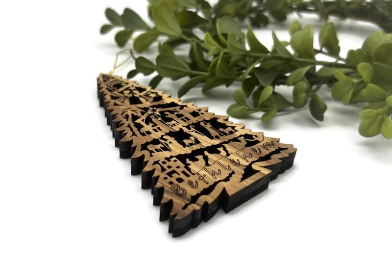 Set of 3 4.75-Inch Olive Wood Nativity Christmas Ornaments - Holy Land Carved Religious Keepsakes