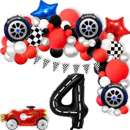 Race Car Birthday Balloons Set - 7 Pcs Foil Decorations for 4th Party