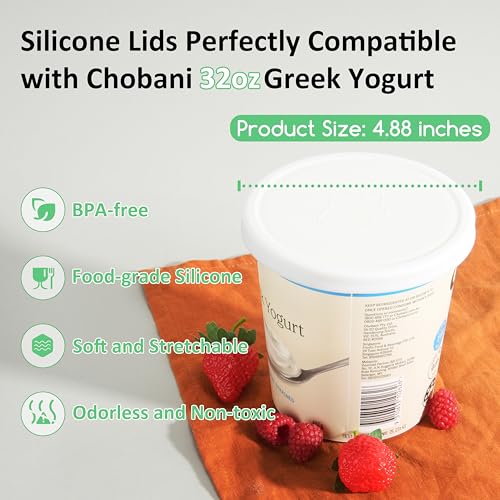 Kiicii Silicone Lids for Chobani 32oz Yogurt Containers - BPA-Free Reusable Covers
