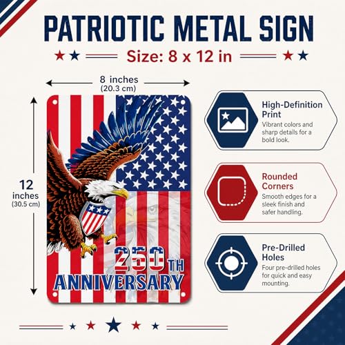 4th of July Patriotic Door Hanger - 250th Anniversary Tin Sign