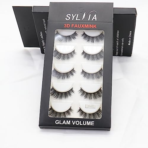 5 Pairs Wispy Faux Mink Lashes Fluffy Natural Look 3D Volume Fake Eyelashes