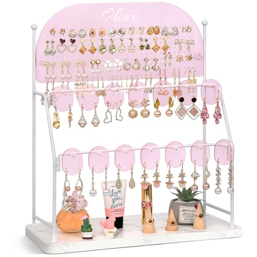 Keebofly Pink Acrylic Earring Organizer Stand with 300 Holes & 14 Hooks