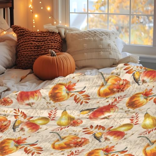 Joktacular Autumn Pumpkin Flannel Throw Blanket, Soft Fall Decor, 50"x40"