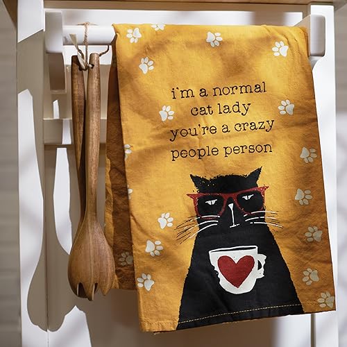 Funny Cat Lady Kitchen Towel - 28" Cotton, Paw Print Design