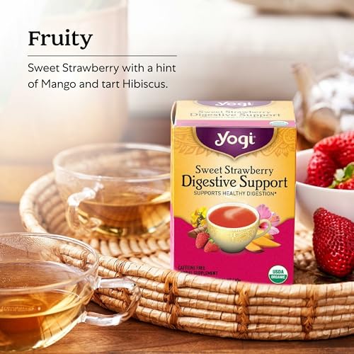 Yogi Tea Sweet Strawberry Digestive Support - 16 Tea Bags per Pack (6 Pack) - Organic Turmeric Tea Bags - Digestive Support Tea - Includes Turmeric Root, Black Pepper, Strawberry, Mango & More