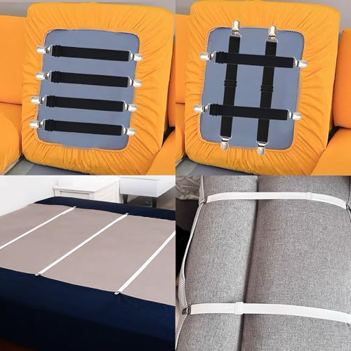 Szuoixe Adjustable Sofa Cover Straps & Cushion Fasteners, 8-Pack Black