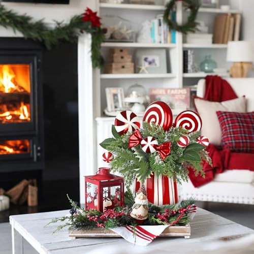 Artificial Christmas Tree with Candy Canes Pine Cones and Potted Decor - Style 5