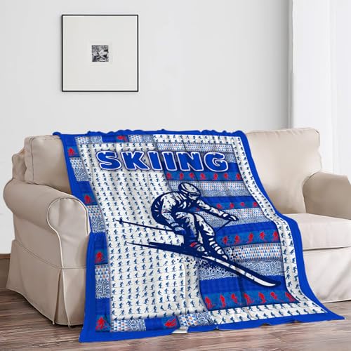 Skiing Fleece Throw Blanket, Soft Plush Flannel Blanket for Sofa, 50"x40"