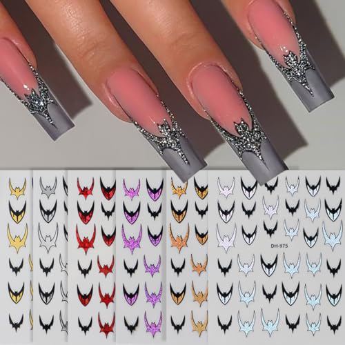 Bat Nail Stickers 6 Sheets Self-Adhesive Halloween Decals