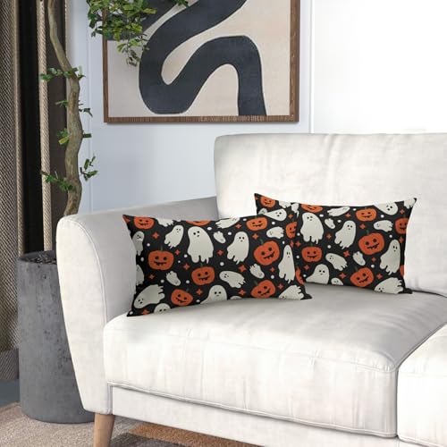 Robvobe Halloween Pillow Covers Set of 2 - Cute Ghost & Pumpkin Design, 12x20in
