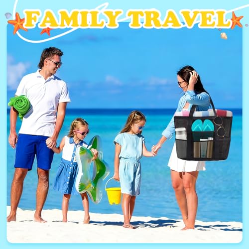 Showvigor Large Mesh Beach Bag - Durable Tote with Zipper Pocket