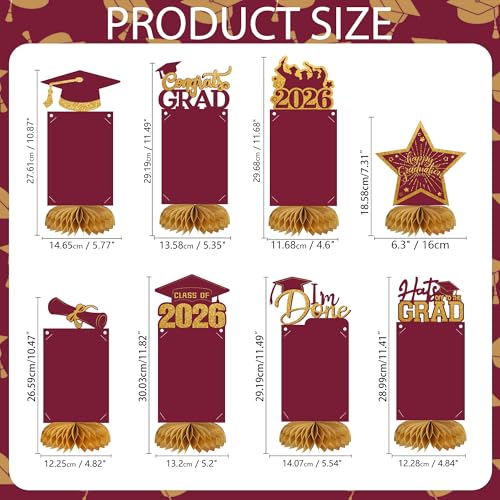 8-Pc Graduation Decorations Class of 2026 Honeycomb Centerpieces