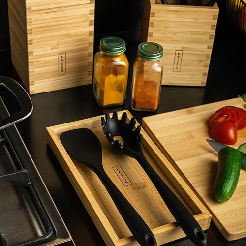 Kaizen Bamboo Utensil Drawer Organizer - Premium Kitchen Storage Tray