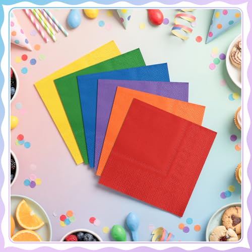 Rainbow Cocktail Napkins - 120 Pack 5x5 Inch Disposable Paper Napkins