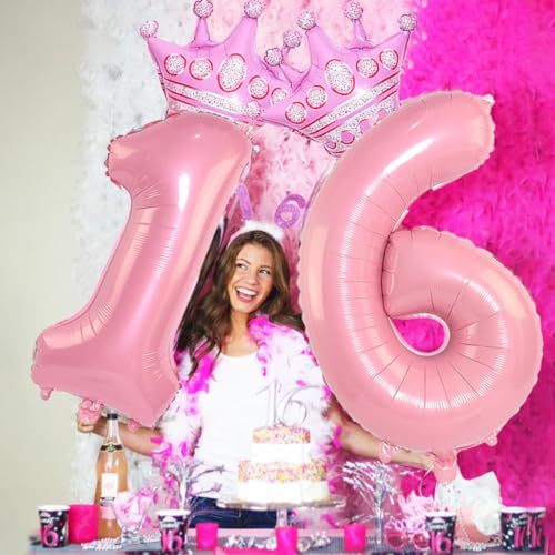 40-Inch Pink Number 26 Balloons with Crowns for Birthday Parties