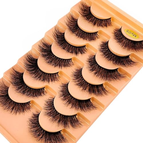 AMSDCN 7 Pairs Wet Manga Lashes 3D Fluffy Cat Eye False Eyelashes