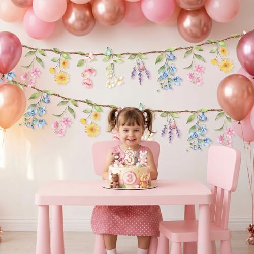 Wildflower Garland 2 Pack - Natural Flower Party Decorations, DIY Garden & Baby Shower Decor