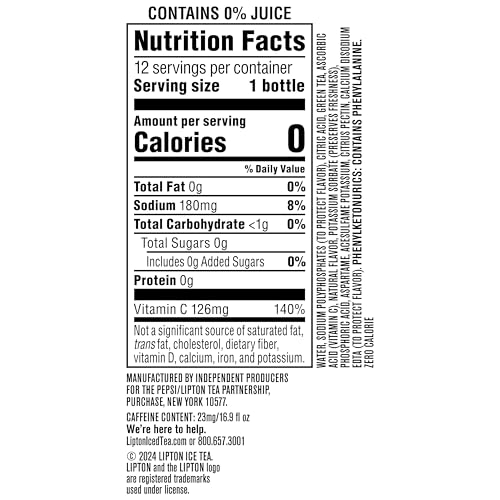 Lipton Zero Sugar Green Tea Mixed Berry Iced Tea, 12 Pack