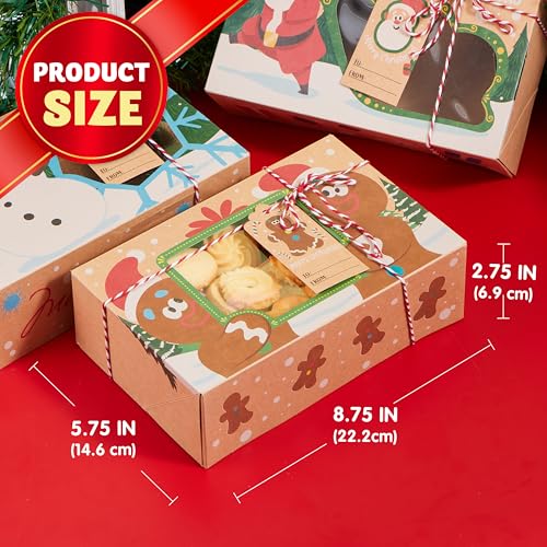 12 Pack Christmas Cookie Gift Boxes with Window - Festive Bakery Pastry Containers