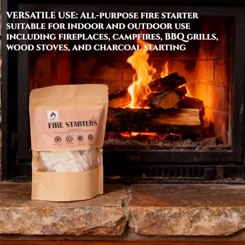 Waterproof Fire Starters for Campfires & Indoor Fireplaces 30 Pack