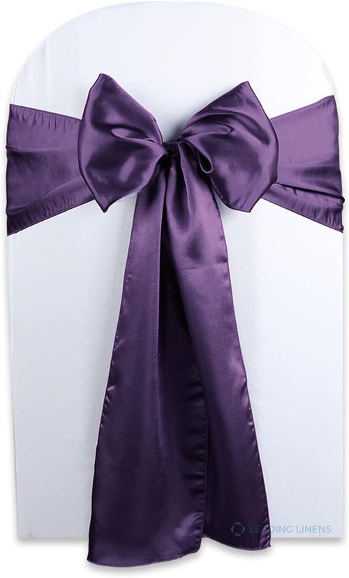 Elegant Satin Bow Sash Chair Covers by [Brand Name] - Perfect for Weddings & Events | Set of 100 in Plum Purple