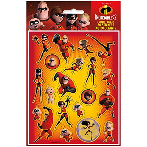 The Incredibles Birthday Party Supplies Bundle Pack Includes 16 Paper Plates, 16 Napkins, 12 Piece Hanging Swirl Decorations, 16 Loot Bags, 8 Sticker Sheets