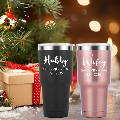 30oz Travel Mug for Couples - Insulated Stainless Steel Tumbler with Black & Rose Gold Finish