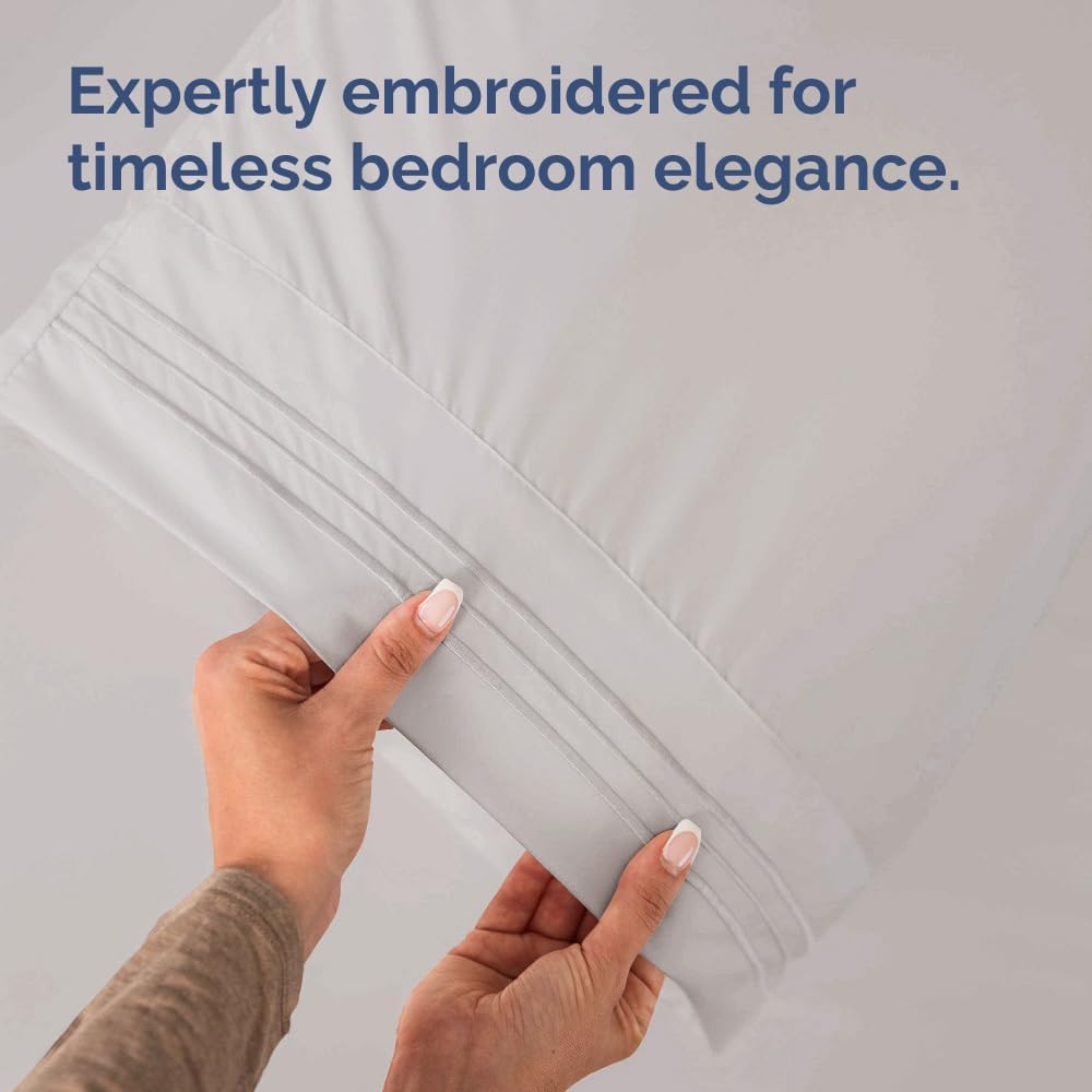 Standard Pillow Cases Set of 2 | Soft Hotel Quality, Wrinkle-Free & Stain Resistant - Light Grey