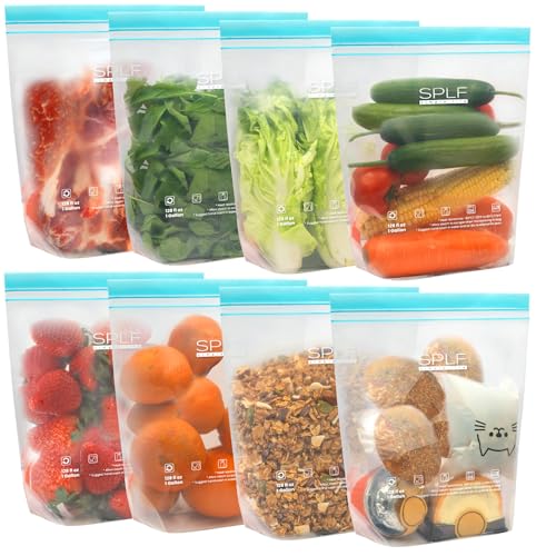 SPLF 8 Pack Reusable Gallon Freezer Bags - Leakproof Food Storage Bags