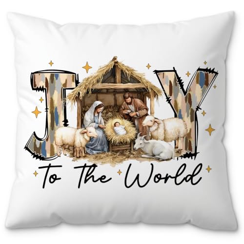 Religious Christmas Nativity Pillow Cover 18x18 - Style10 Rustic Jesus Birth Decor