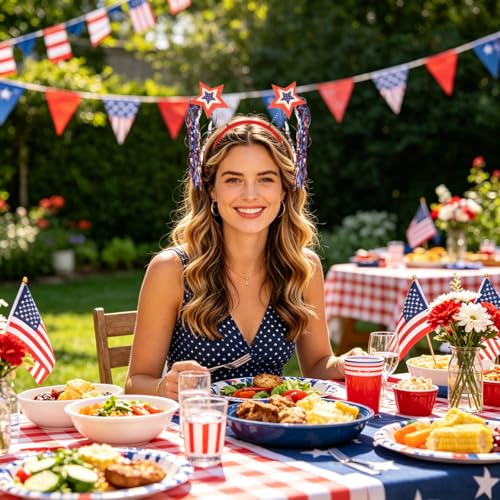 Patriotic Star Tinsel 4th of July Headband for Women