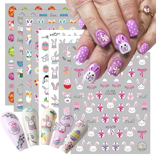 8 Sheets Bunny Nail Decals - 3D Self Adhesive Easter Nail Stickers