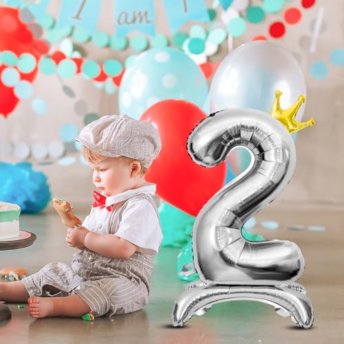Standing Number 1 Balloon - 32 Inch Silver 1st Birthday Decor