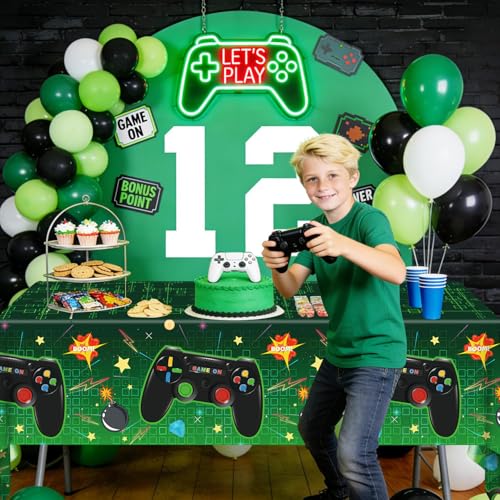 4-Pack Green Video Game Tablecloths for Kids' Parties, 51x86"